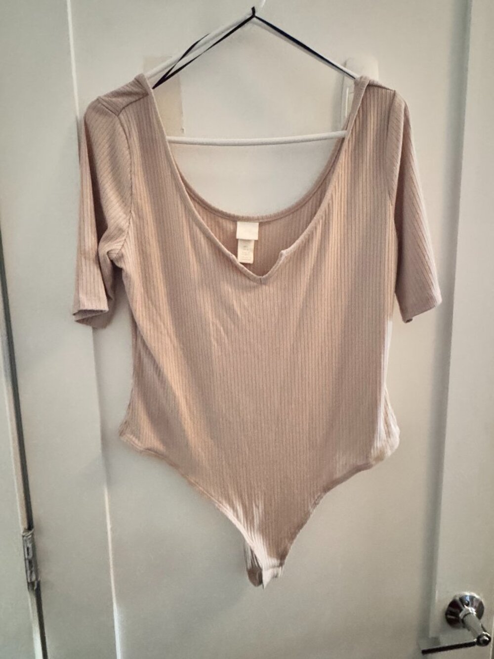 H&M Ribbed Nude Beige One Piece Bodysuit - Women's Size L - worn once!